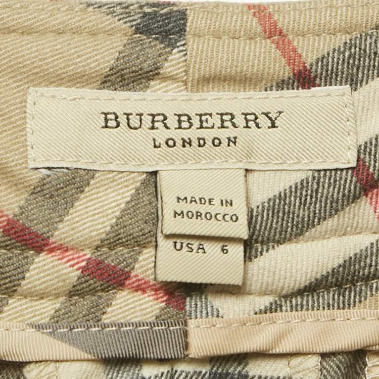 Pre Owned Burberry Beige Check Print Wool Wide Leg Trousers S