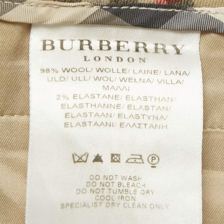 Pre Owned Burberry Beige Check Print Wool Wide Leg Trousers S