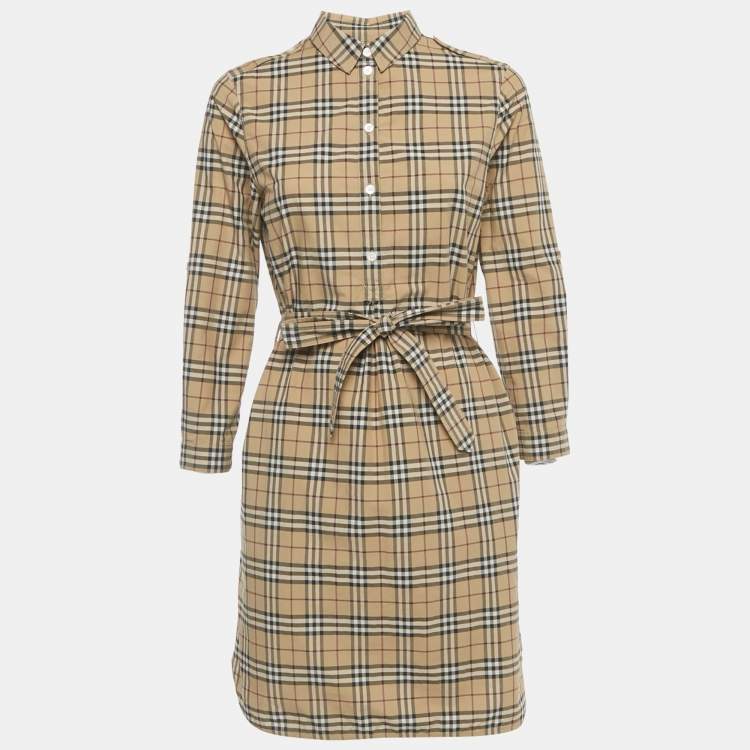 Burberry Beige Check Print Cotton Shirt Dress S Burberry TLC UAE