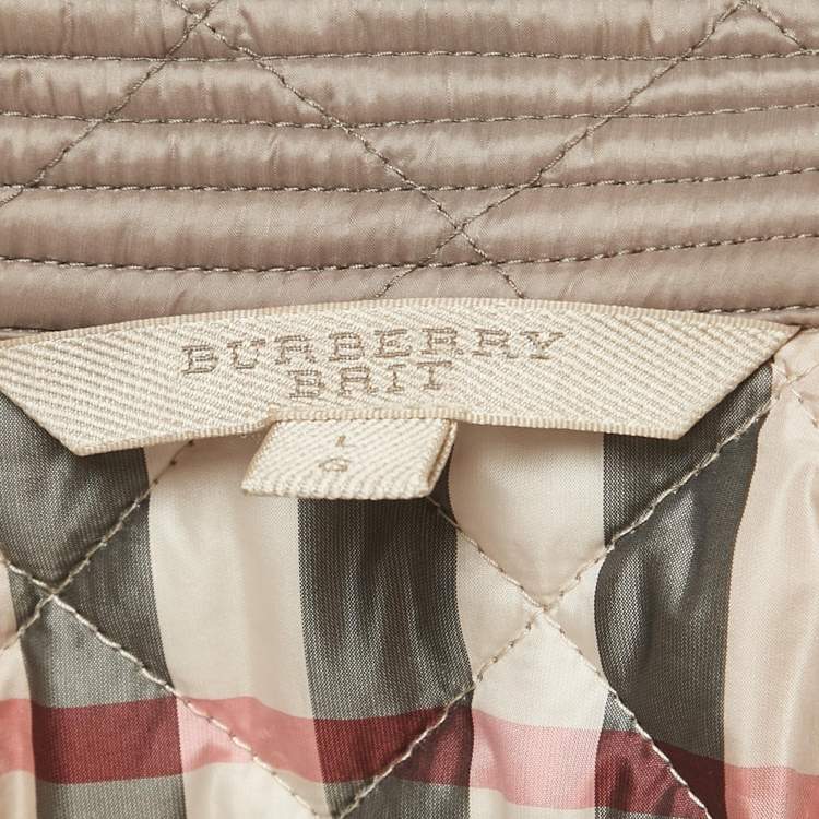 Pre Owned Burberry Light Brown Nylon Quilted Long Sleeve Jacket L