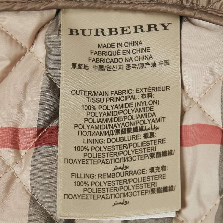 Pre Owned Burberry Light Brown Nylon Quilted Long Sleeve Jacket L