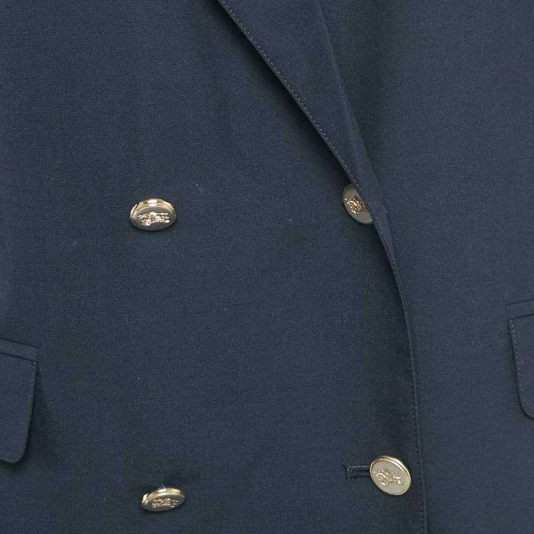 Pre Owned Burberry Navy Blue Wool Blend Double Breasted Blazer XL