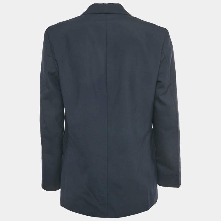 Pre Owned Burberry Navy Blue Wool Blend Double Breasted Blazer XL