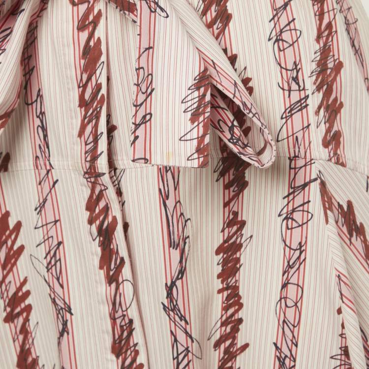 مملوكة مسبقًا Burberry Pink Scribble Printed Cotton Belted Shirt Dress S