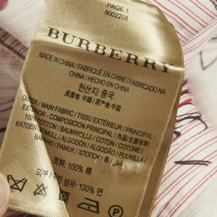 مملوكة مسبقًا Burberry Pink Scribble Printed Cotton Belted Shirt Dress S