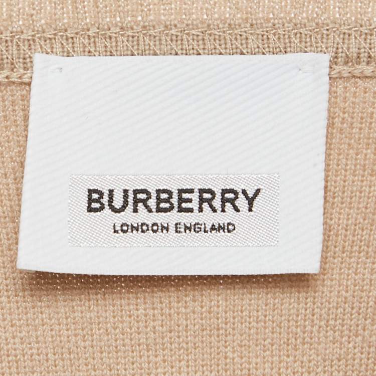 Pre Owned Burberry Beige Logo Print Wool Crewneck Sweater S