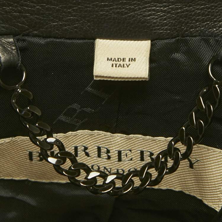 Pre Owned Burberry Black Leather Biker Jacket S