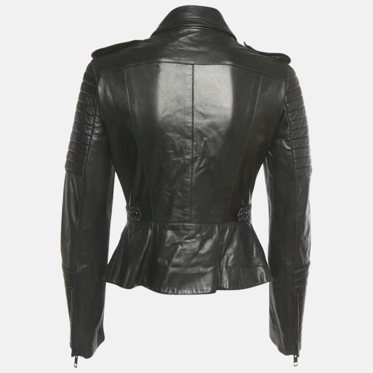 Pre Owned Burberry Black Leather Biker Jacket S