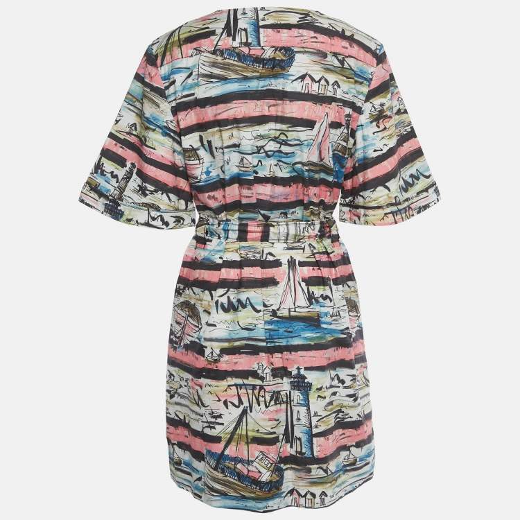 Pre Owned Burberry Multicolor Lighthouse Print Cotton Mini Shirt Dress L