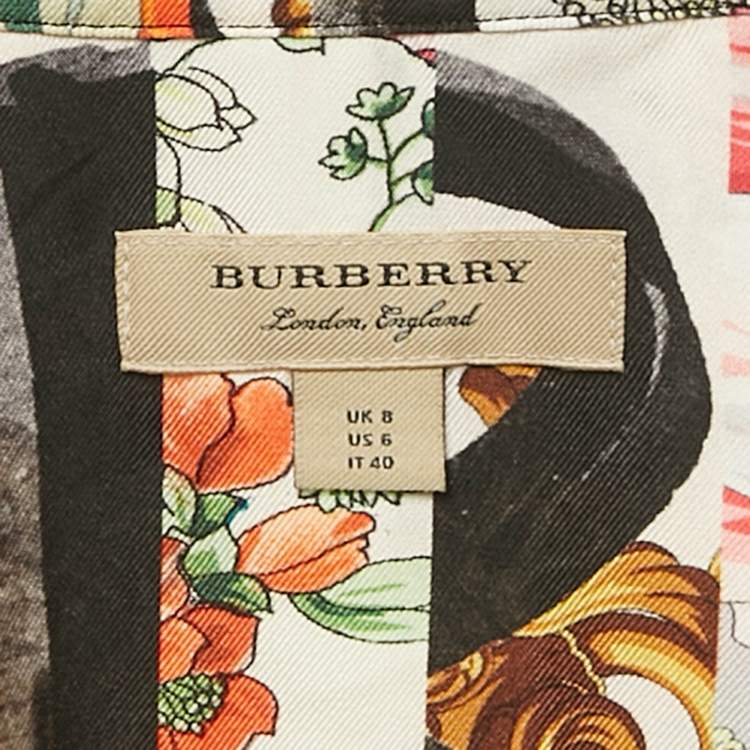 Pre Owned Burberry Multicolor Printed Button Front Belted Midi Dress S 
