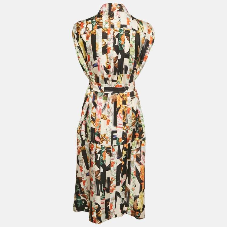 Pre Owned Burberry Multicolor Printed Button Front Belted Midi Dress S 