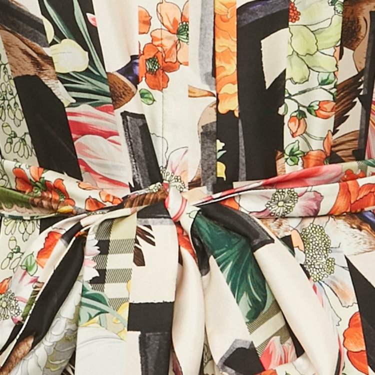 Pre Owned Burberry Multicolor Printed Button Front Belted Midi Dress S 