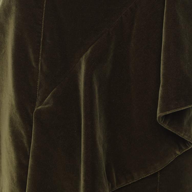 Pre Owned Burberry Green Velvet Ruffle Pencil Skirt S