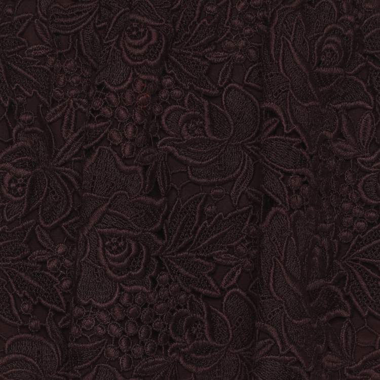 Pre Owned Burberry Burgundy Lace Pencil Skirt S