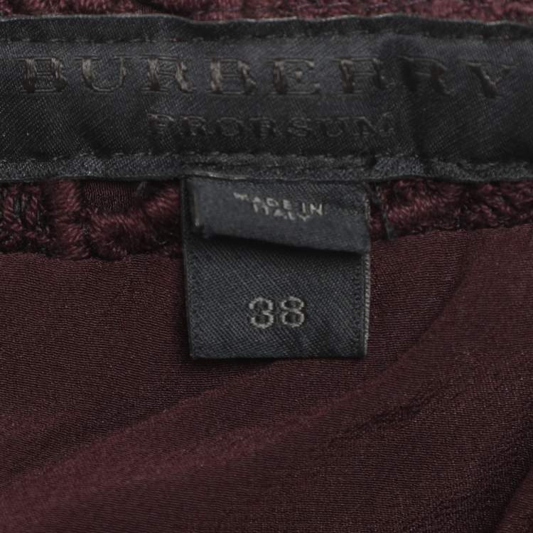Pre Owned Burberry Burgundy Lace Pencil Skirt S