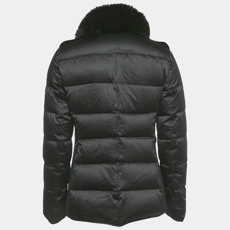 Pre Owned Burberry London Real Fur Trim Nylon Down Jacket S
