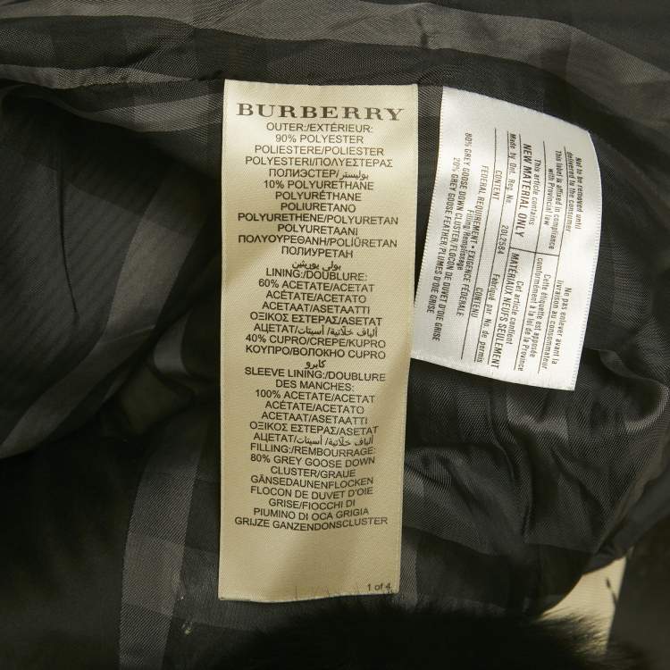 Pre Owned Burberry London Real Fur Trim Nylon Down Jacket S