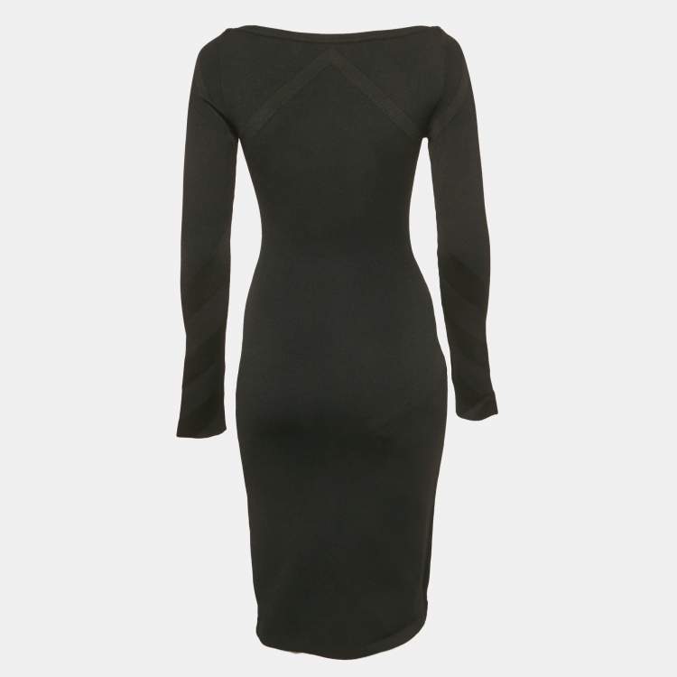 Pre Owned Burberry Black Stretch Knit Flared Mini Dress XS