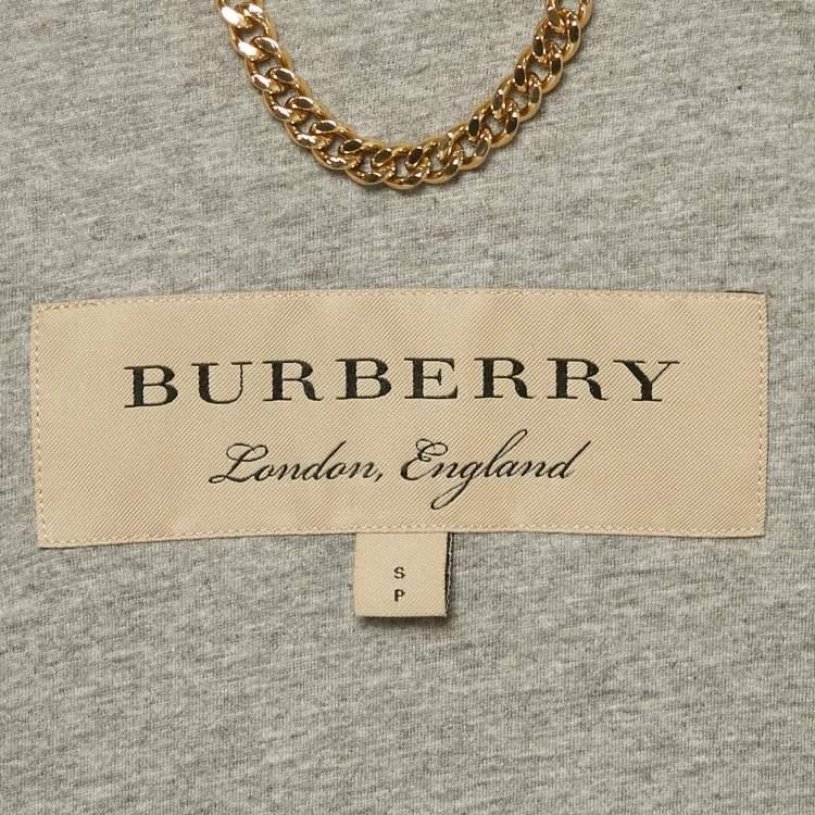 Pre Owned Burberry Grey Cotton Fish Applique Cape Jacket S