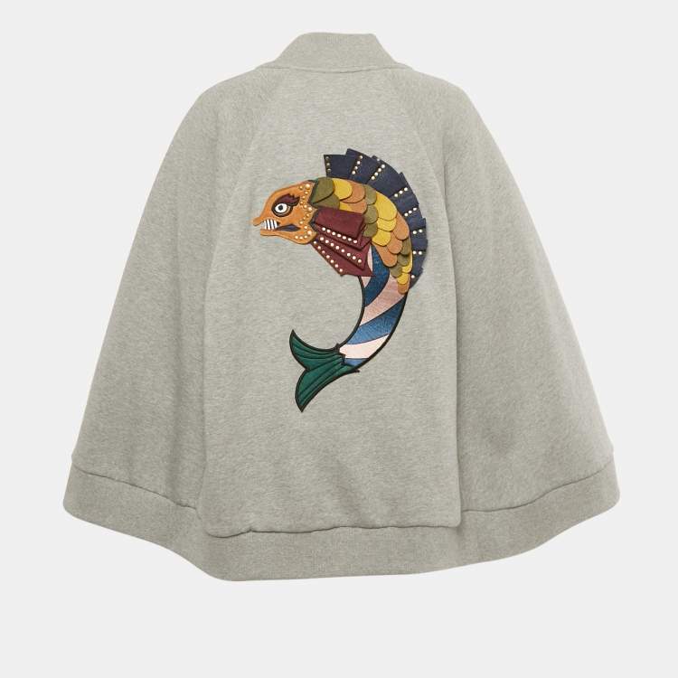 Pre Owned Burberry Grey Cotton Fish Applique Cape Jacket S