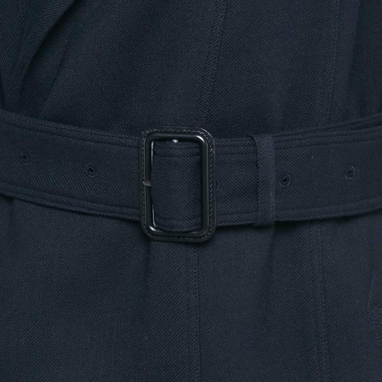 Pre Owned Burberry Navy Blue Crepe & Wool Mid Length Coat M