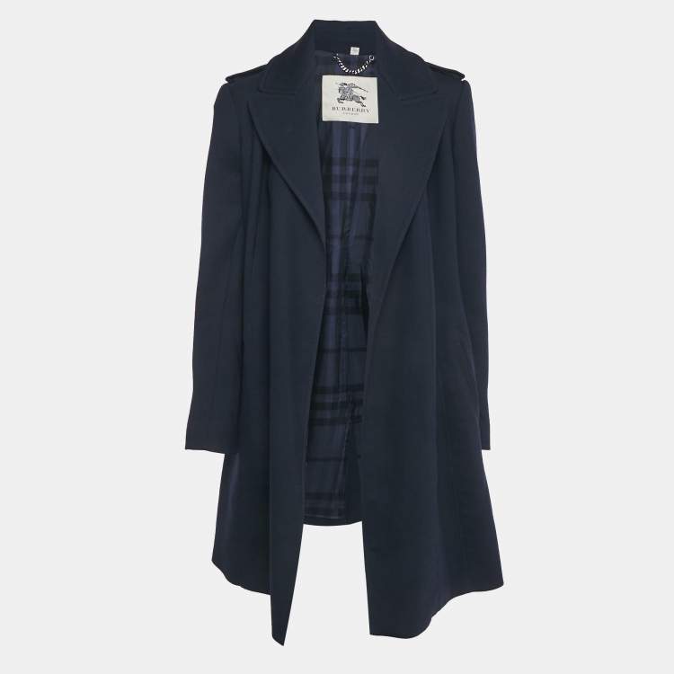 Pre Owned Burberry Navy Blue Crepe & Wool Mid Length Coat M
