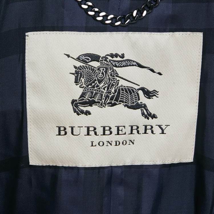 Pre Owned Burberry Navy Blue Crepe & Wool Mid Length Coat M