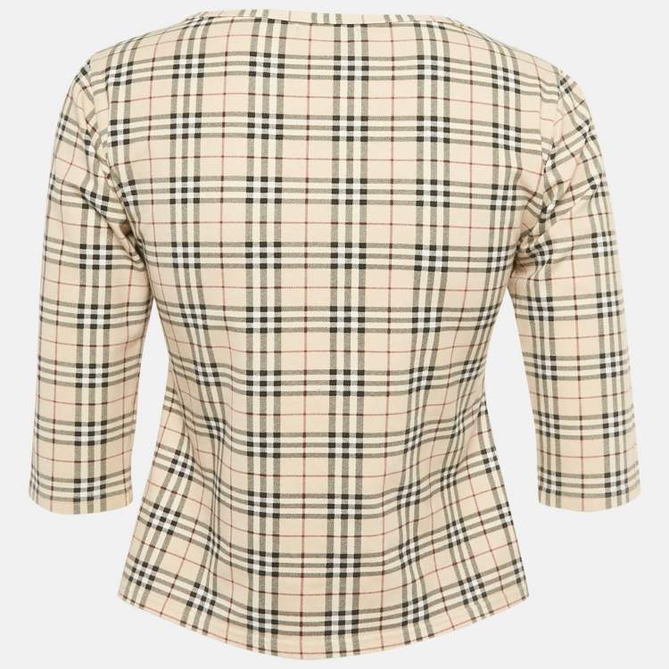 Pre Owned Burberry Beige Checks Jersey Long Sleeve Top M