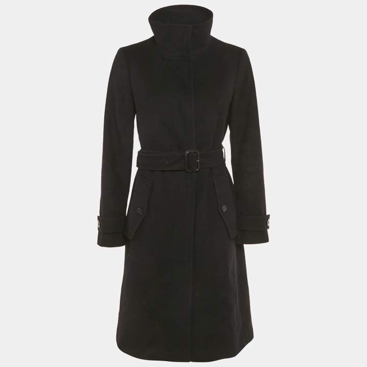 Pre Owned Burberry Black Wool Felt Belted Mid-Length Coat M