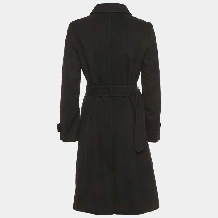 Pre Owned Burberry Black Wool Felt Belted Mid-Length Coat M