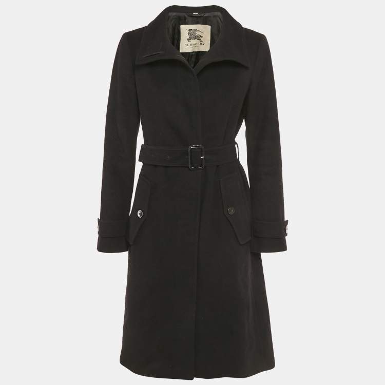 Pre Owned Burberry Black Wool Felt Belted Mid-Length Coat M