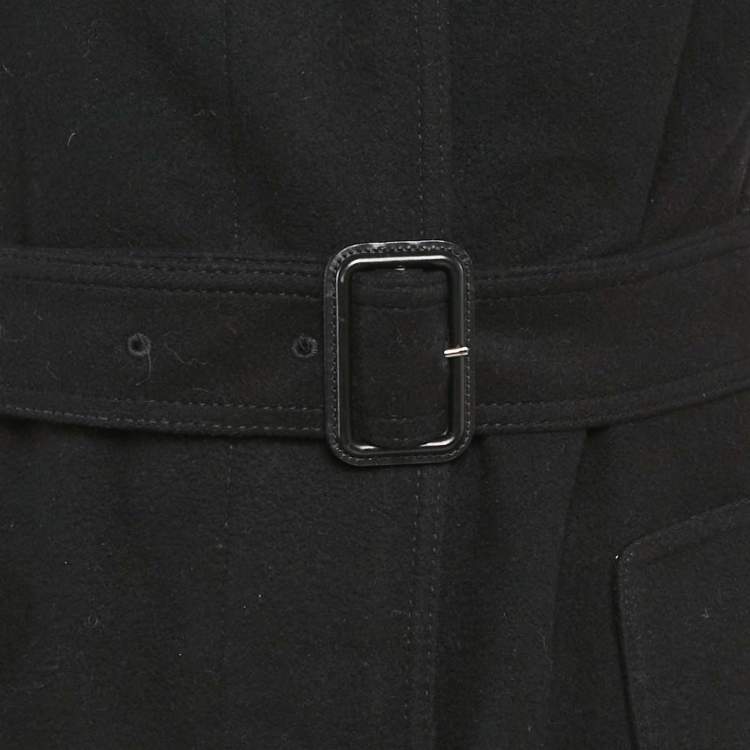 Pre Owned Burberry Black Wool Felt Belted Mid-Length Coat M