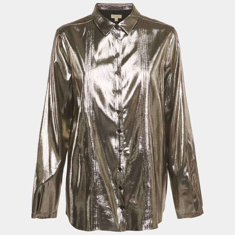 Pre Owned Burberry London Metallic Lamé Pleated Shirt L