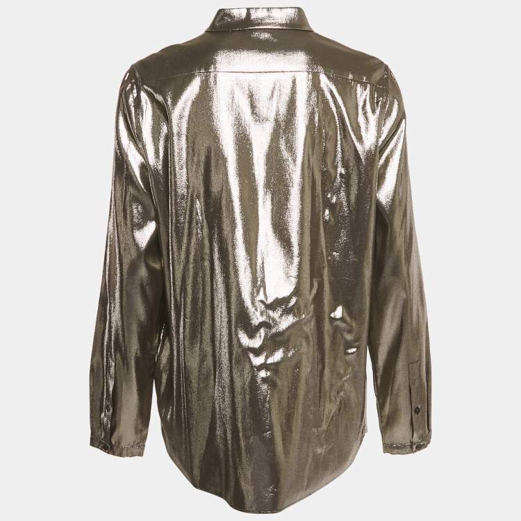 Pre Owned Burberry London Metallic Lamé Pleated Shirt L