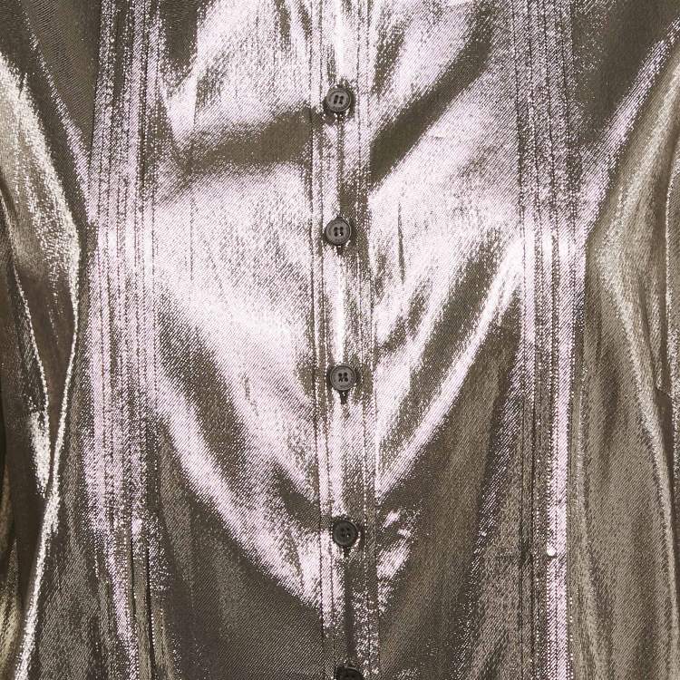 Pre Owned Burberry London Metallic Lamé Pleated Shirt L