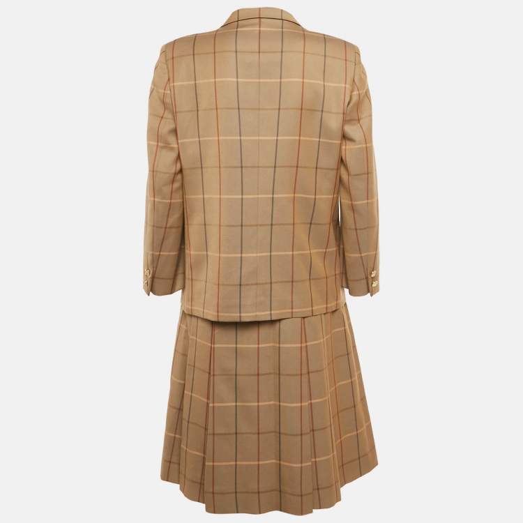 مملوكة مسبقًا Burberry Vintage Beige Checks Wool Skirt Suit M
