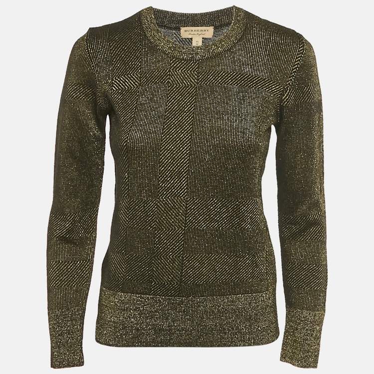 Pre Owned Burberry Black Plaid Lurex Knit Pullover XS