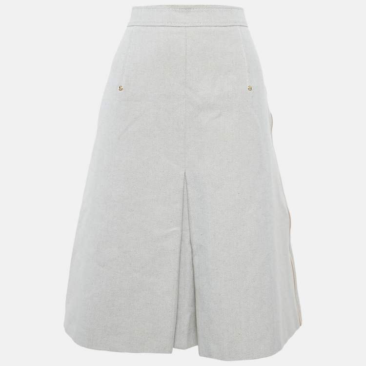 مملوكة مسبقًا Burberry Beige Canvas Leather Trim Short Skirt M