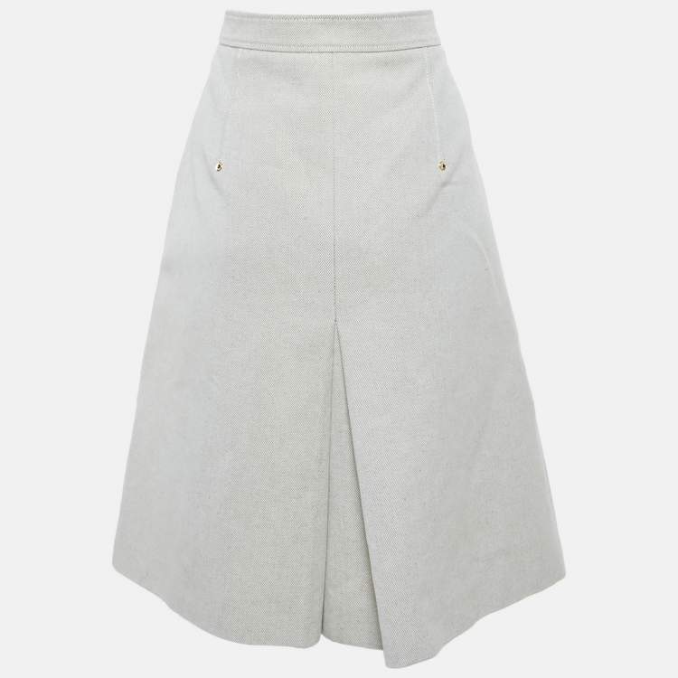مملوكة مسبقًا Burberry Beige Canvas Leather Trim Short Skirt M