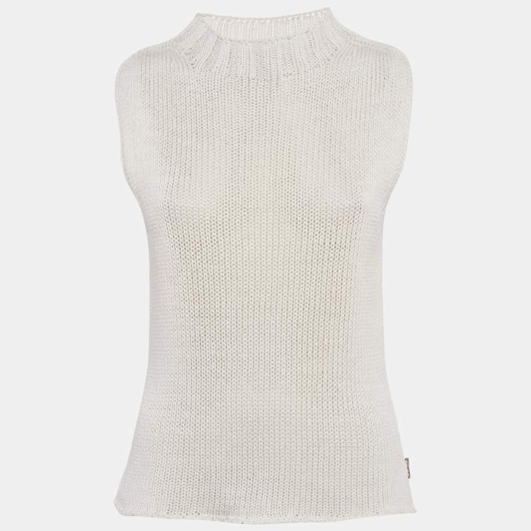 Pre Owned Burberry White Cotton Knit Sleeveless Top M