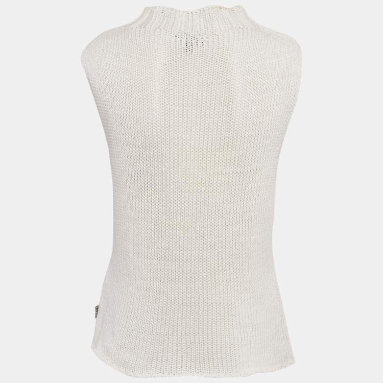 Pre Owned Burberry White Cotton Knit Sleeveless Top M