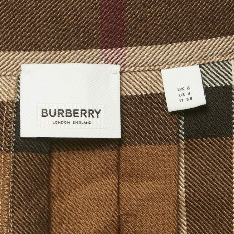مملوكة مسبقًا Burberry Brown Checks Wool Pleated Wrap Mini Skirt S