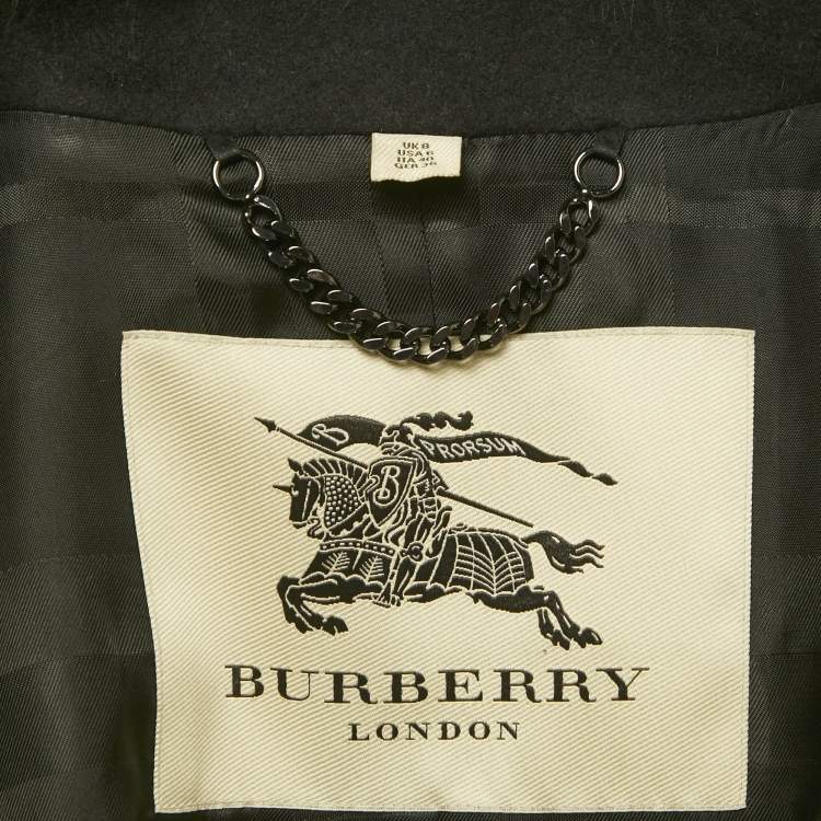 Pre Owned Burberry Black Wool Blend Detachable Fur Collar Coat S