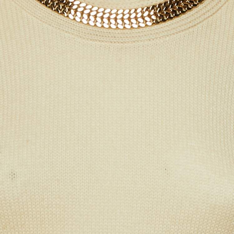 مملوكة مسبقًا Burberry Cream Collar Embellished Wool Blend Jumper S