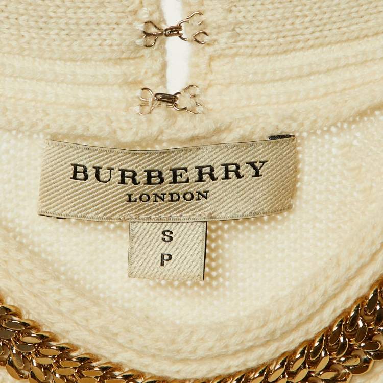 مملوكة مسبقًا Burberry Cream Collar Embellished Wool Blend Jumper S