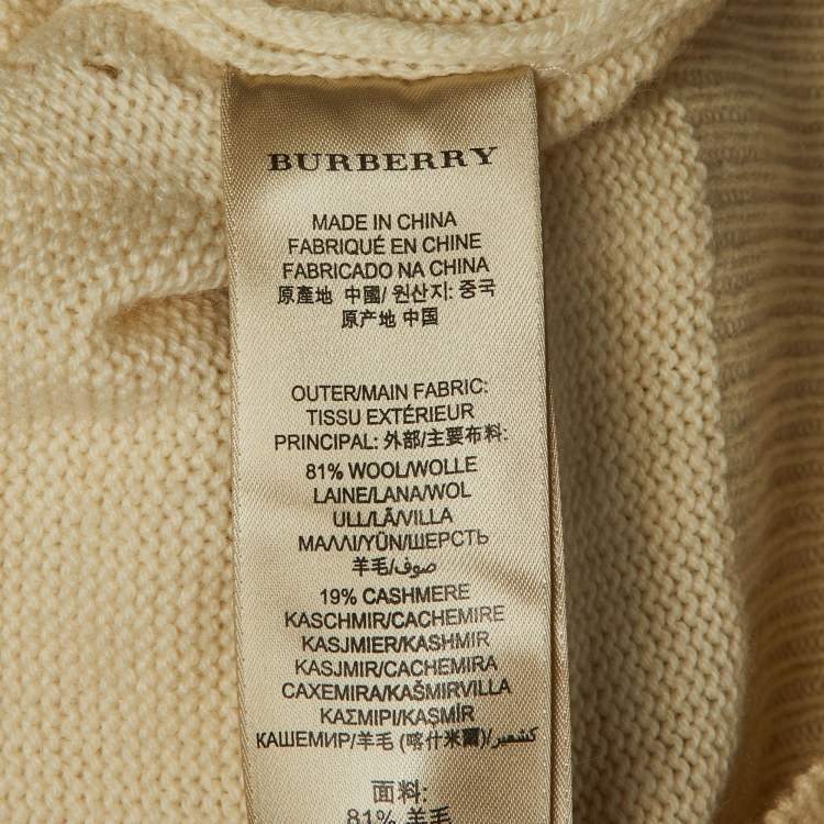 مملوكة مسبقًا Burberry Cream Collar Embellished Wool Blend Jumper S