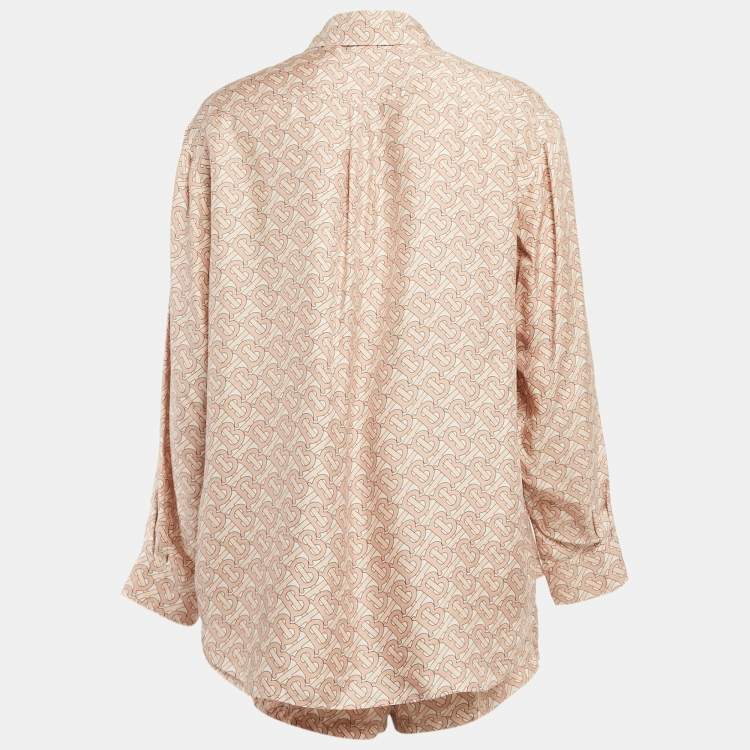 مملوكة مسبقًا Burberry Pink Monogram Silk Shirt and Shorts Set M