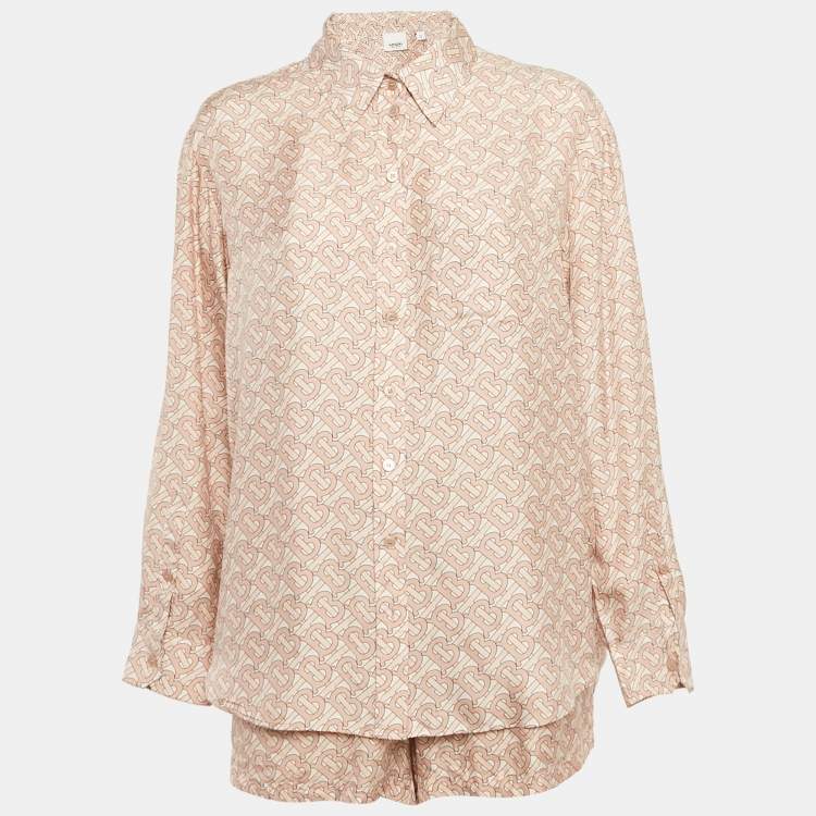 مملوكة مسبقًا Burberry Pink Monogram Silk Shirt and Shorts Set M