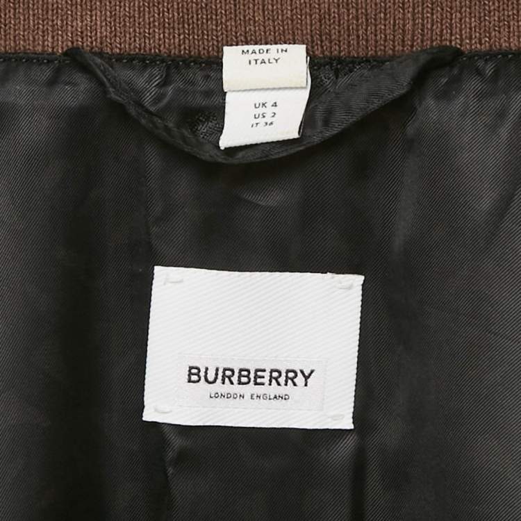 Pre Owned Burberry Brown Monogram Print Synthetic Bomber Jacket XS
