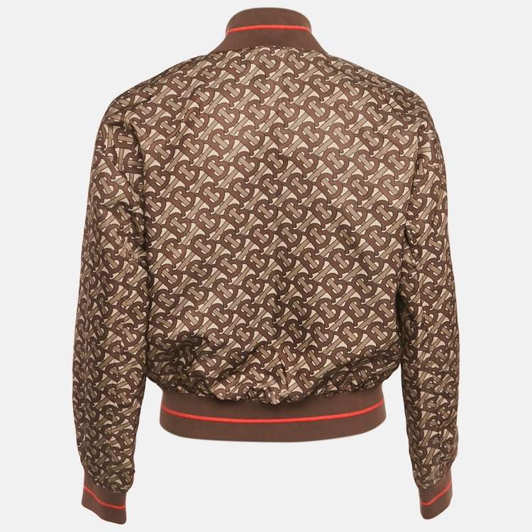 Pre Owned Burberry Brown Monogram Print Synthetic Bomber Jacket XS